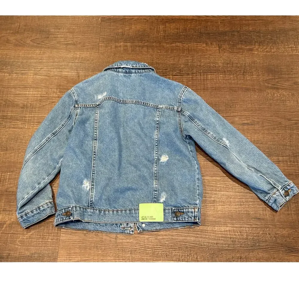 Zara Kids Distressed Denim Jean Jacket Casual Relaxed Fit Boys Size 11-12